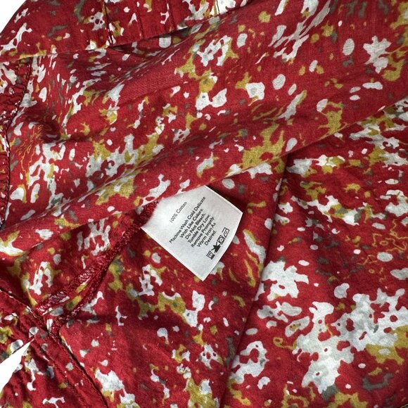 Eddie Bauer Sleevless Top XL 100% Cotton Button Front Pintucking Red Abstract - Picture 7 of 9